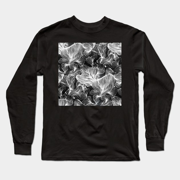 Black and White Shibori Corals Long Sleeve T-Shirt by Carolina Díaz